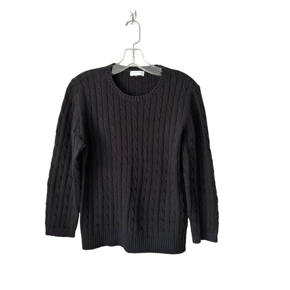Charter Club Cable Knit All Over 100% Cotton Pullover Crewneck Black Size Med - Picture 1 of 6